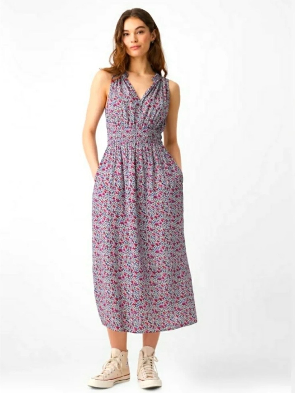 GAP Purple Floral Smocked Maxi Dress